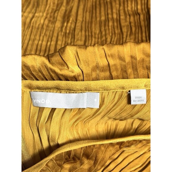 Vince Womens Mustard Yellow Pleated Tie Front Midi Skirt M - Picture 4 of 7